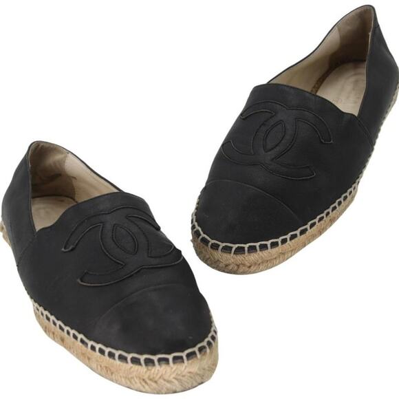 Chanel Matte Leather Cap Toe Espadrille Flats - Picture 1 of 12